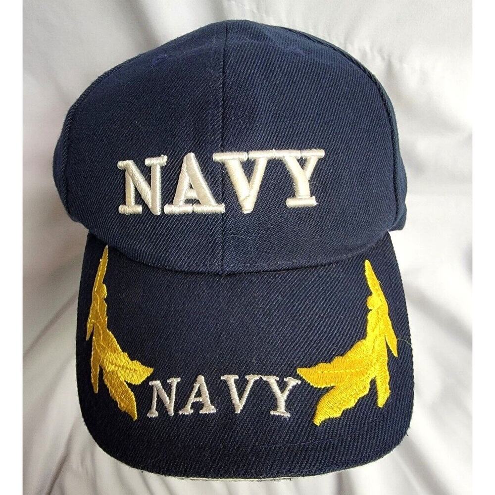 US Navy Blue Ball Cap Gold Scrambled Eggs Snapback Hook Veteran Officer Military
